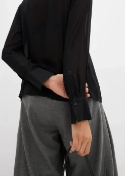 bonprix Blusen & Tuniken|Bekleidung·Jacken & Mäntel^Hemdbluse mit Satineinsatz schwarz