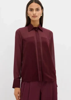 bonprix Bekleidung·Jacken & Mäntel|Blusen & Tuniken^Hemdbluse mit Satineinsatz weinrot