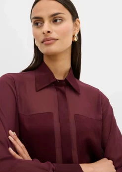 bonprix Bekleidung·Jacken & Mäntel|Blusen & Tuniken^Hemdbluse mit Satineinsatz weinrot