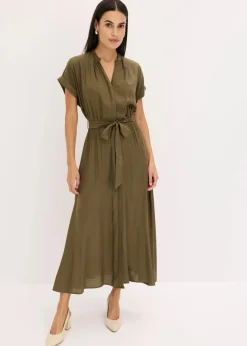 bonprix Kleider|Bekleidung·Pullover & Strickjacken^Hemdblusenkleid dunkeloliv