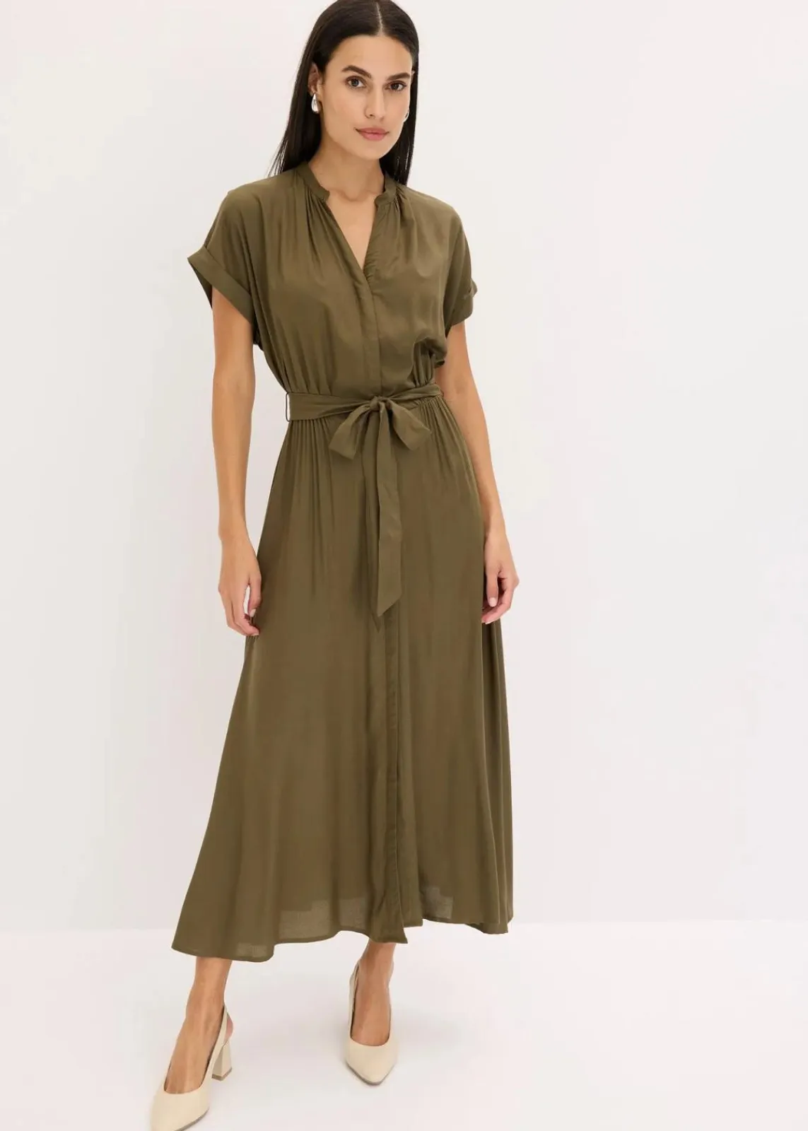 bonprix Kleider|Bekleidung·Pullover & Strickjacken^Hemdblusenkleid dunkeloliv