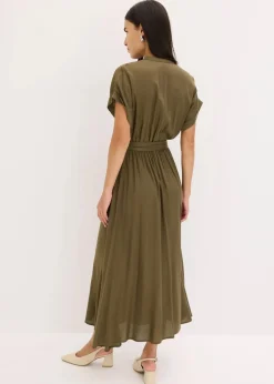bonprix Kleider|Bekleidung·Pullover & Strickjacken^Hemdblusenkleid dunkeloliv