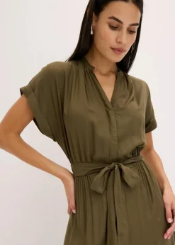 bonprix Kleider|Bekleidung·Pullover & Strickjacken^Hemdblusenkleid dunkeloliv