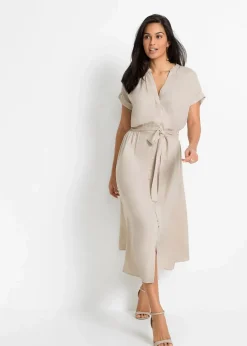 bonprix Kleider|Bekleidung·Pullover & Strickjacken^Hemdblusenkleid beige