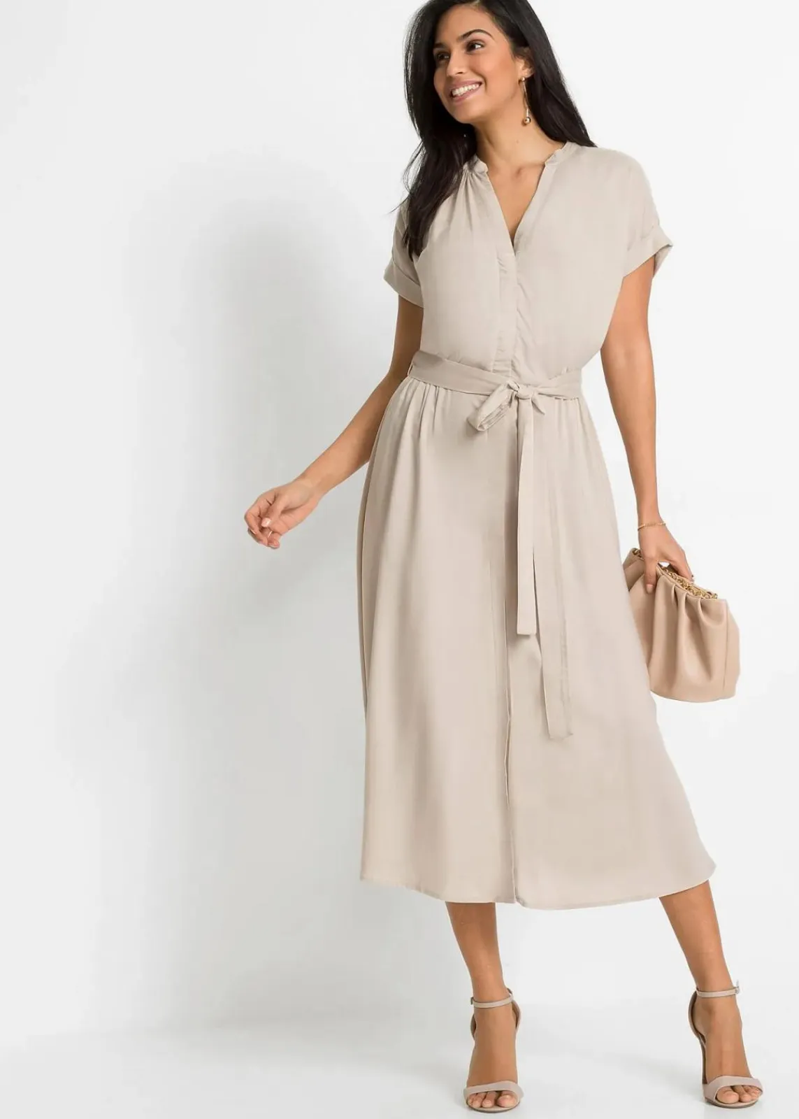 bonprix Kleider|Bekleidung·Pullover & Strickjacken^Hemdblusenkleid beige