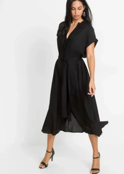 bonprix Bekleidung·Pullover & Strickjacken|Kleider^Hemdblusenkleid schwarz