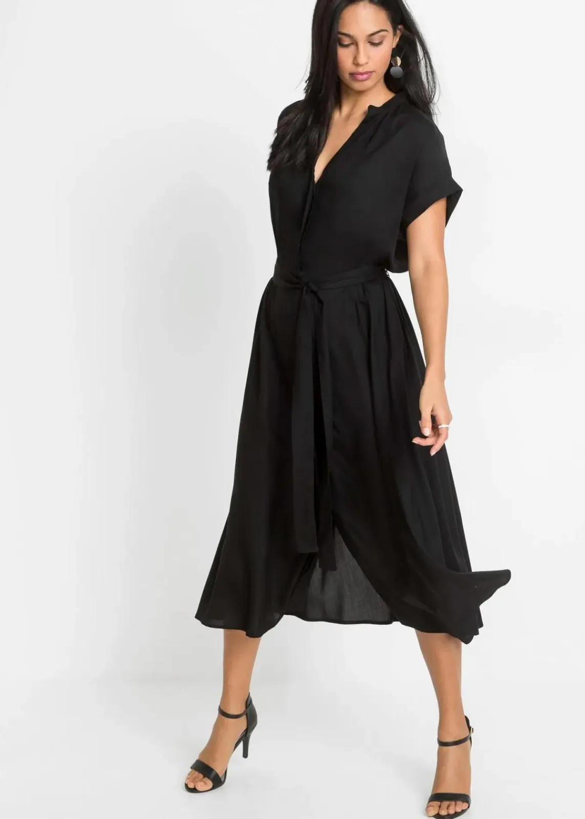 bonprix Bekleidung·Pullover & Strickjacken|Kleider^Hemdblusenkleid schwarz
