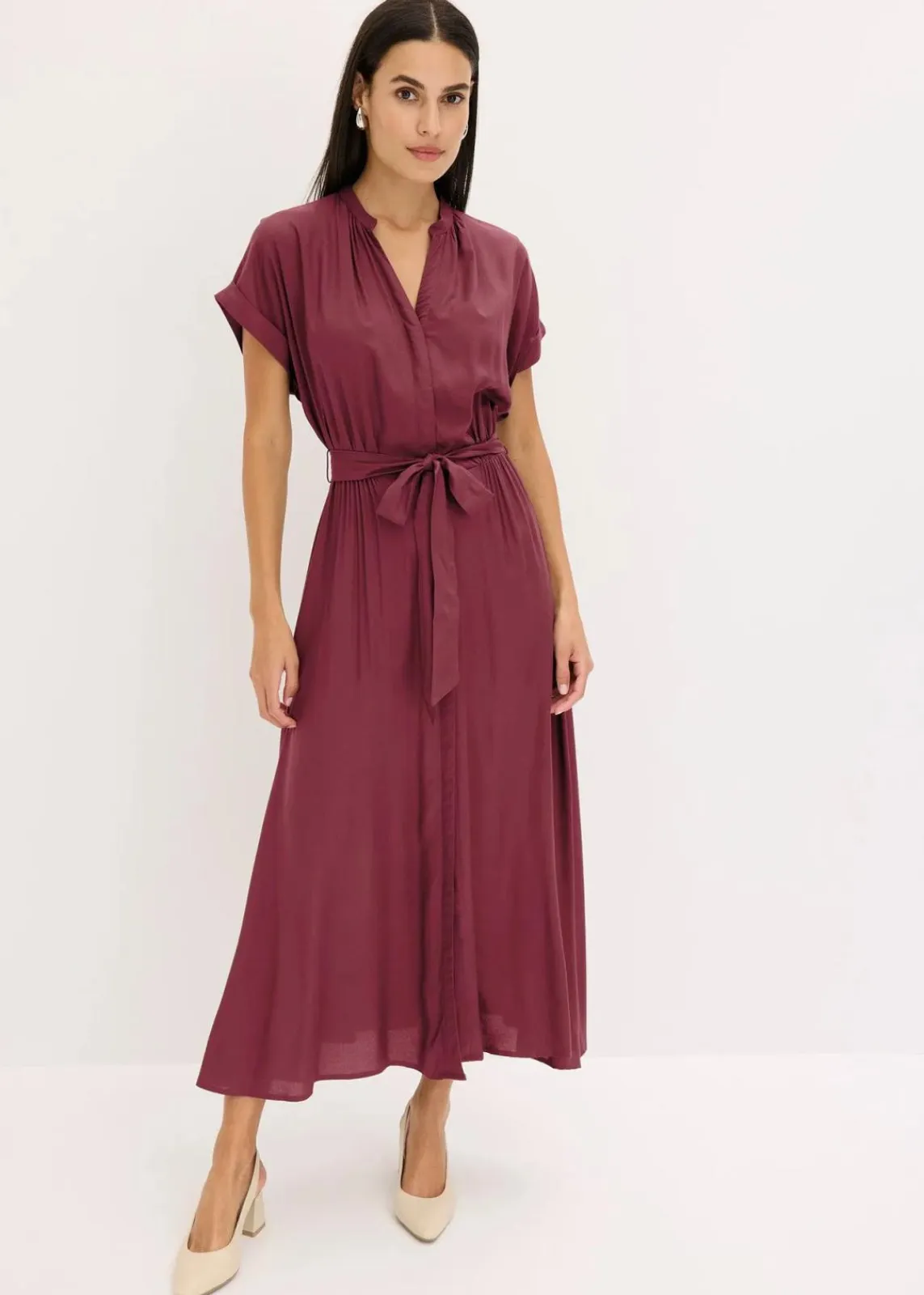 bonprix Kleider|Bekleidung·Pullover & Strickjacken^Hemdblusenkleid ahornrot