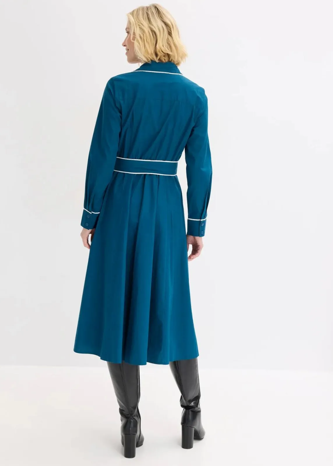 bonprix Kleider|Bekleidung·Pullover & Strickjacken^Hemdblusenkleid aus Baumwoll-Popeline mit bügelfreier Ausrüstung blaupetrol/wollweiß