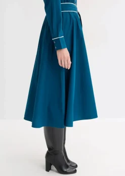 bonprix Kleider|Bekleidung·Pullover & Strickjacken^Hemdblusenkleid aus Baumwoll-Popeline mit bügelfreier Ausrüstung blaupetrol/wollweiß
