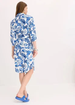 bonprix Kleider^Hemdblusenkleid aus Baumwoll-Mix weiß/gletscherblau floral