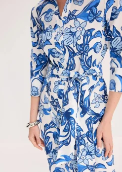 bonprix Kleider^Hemdblusenkleid aus Baumwoll-Mix weiß/gletscherblau floral