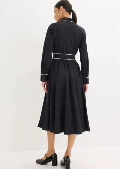 bonprix Bekleidung·Pullover & Strickjacken|Kleider^Hemdblusenkleid aus Baumwoll-Popeline mit bügelfreier Ausrüstung schwarz/wollweiß