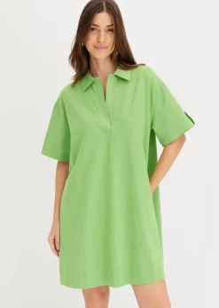 bonprix Kleider^Hemdblusenkleid aus elastischem Bio-Baumwoll-Mix kleegrün