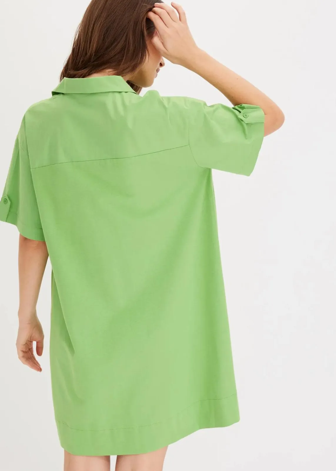 bonprix Kleider^Hemdblusenkleid aus elastischem Bio-Baumwoll-Mix kleegrün