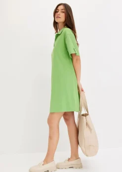 bonprix Kleider^Hemdblusenkleid aus elastischem Bio-Baumwoll-Mix kleegrün