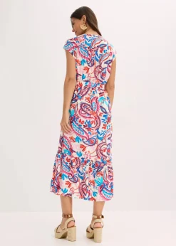 bonprix Kleider|Bekleidung·Pullover & Strickjacken^Hemdblusenkleid aus fließender Viscose wollweiß/mango/erdbeere/rosa/gletscherblau floral