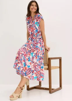 bonprix Kleider|Bekleidung·Pullover & Strickjacken^Hemdblusenkleid aus fließender Viscose wollweiß/mango/erdbeere/rosa/gletscherblau floral