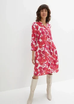 bonprix Bekleidung·Pullover & Strickjacken|Kleider^Hemdblusenkleid aus fließender Viskose pinklady bedruckt