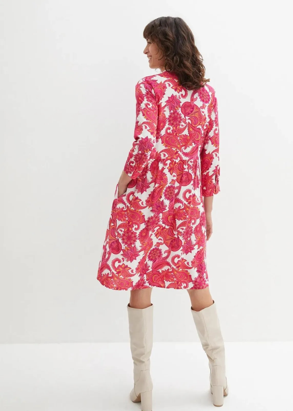 bonprix Bekleidung·Pullover & Strickjacken|Kleider^Hemdblusenkleid aus fließender Viskose pinklady bedruckt