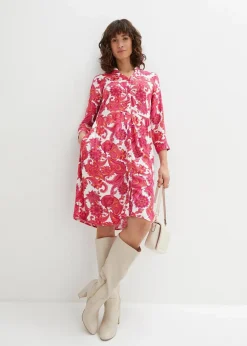 bonprix Bekleidung·Pullover & Strickjacken|Kleider^Hemdblusenkleid aus fließender Viskose pinklady bedruckt