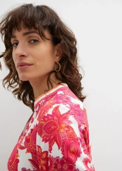 bonprix Bekleidung·Pullover & Strickjacken|Kleider^Hemdblusenkleid aus fließender Viskose pinklady bedruckt