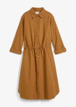 bonprix Kleider|Bekleidung·Pullover & Strickjacken^Hemdblusenkleid aus Leinen-Baumwoll-Mix cognac braun