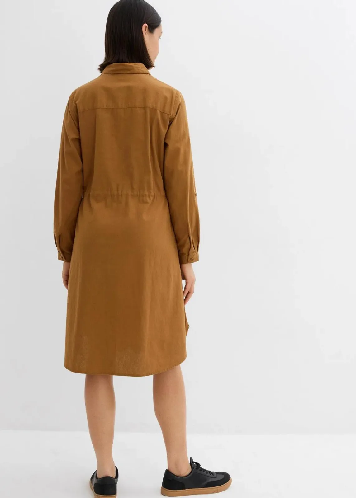 bonprix Kleider|Bekleidung·Pullover & Strickjacken^Hemdblusenkleid aus Leinen-Baumwoll-Mix cognac braun