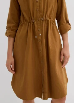 bonprix Kleider|Bekleidung·Pullover & Strickjacken^Hemdblusenkleid aus Leinen-Baumwoll-Mix cognac braun
