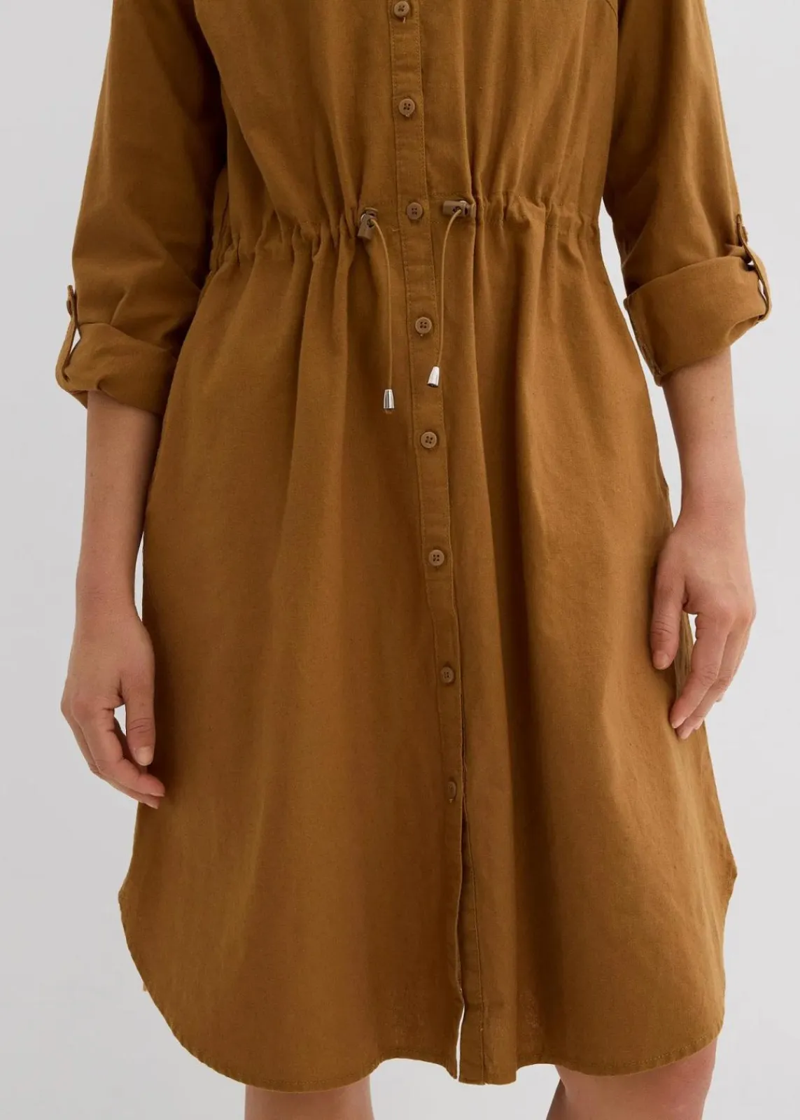 bonprix Kleider|Bekleidung·Pullover & Strickjacken^Hemdblusenkleid aus Leinen-Baumwoll-Mix cognac braun