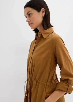 bonprix Kleider|Bekleidung·Pullover & Strickjacken^Hemdblusenkleid aus Leinen-Baumwoll-Mix cognac braun