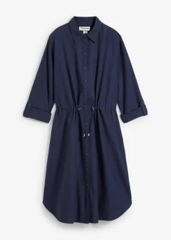 bonprix Kleider|Bekleidung·Pullover & Strickjacken^Hemdblusenkleid aus Leinen-Baumwoll-Mix dunkelblau