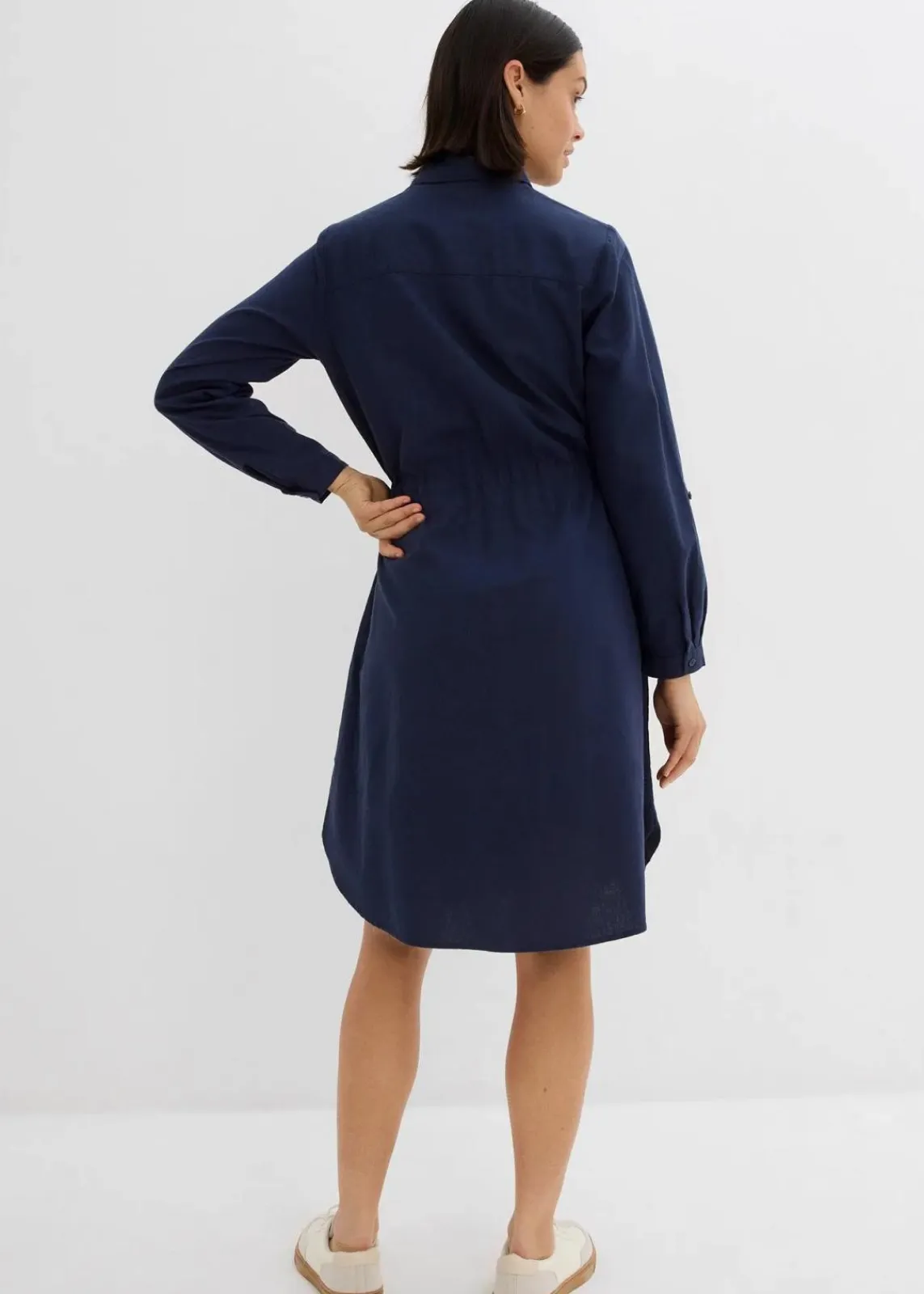 bonprix Kleider|Bekleidung·Pullover & Strickjacken^Hemdblusenkleid aus Leinen-Baumwoll-Mix dunkelblau