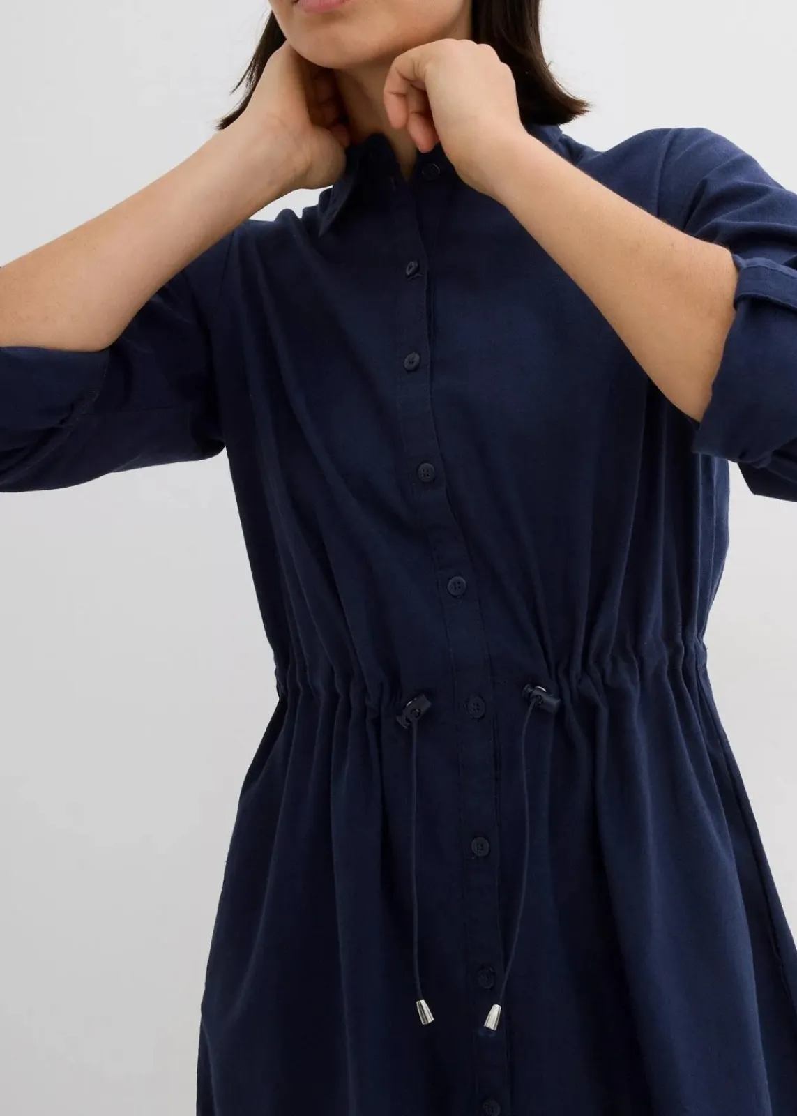 bonprix Kleider|Bekleidung·Pullover & Strickjacken^Hemdblusenkleid aus Leinen-Baumwoll-Mix dunkelblau