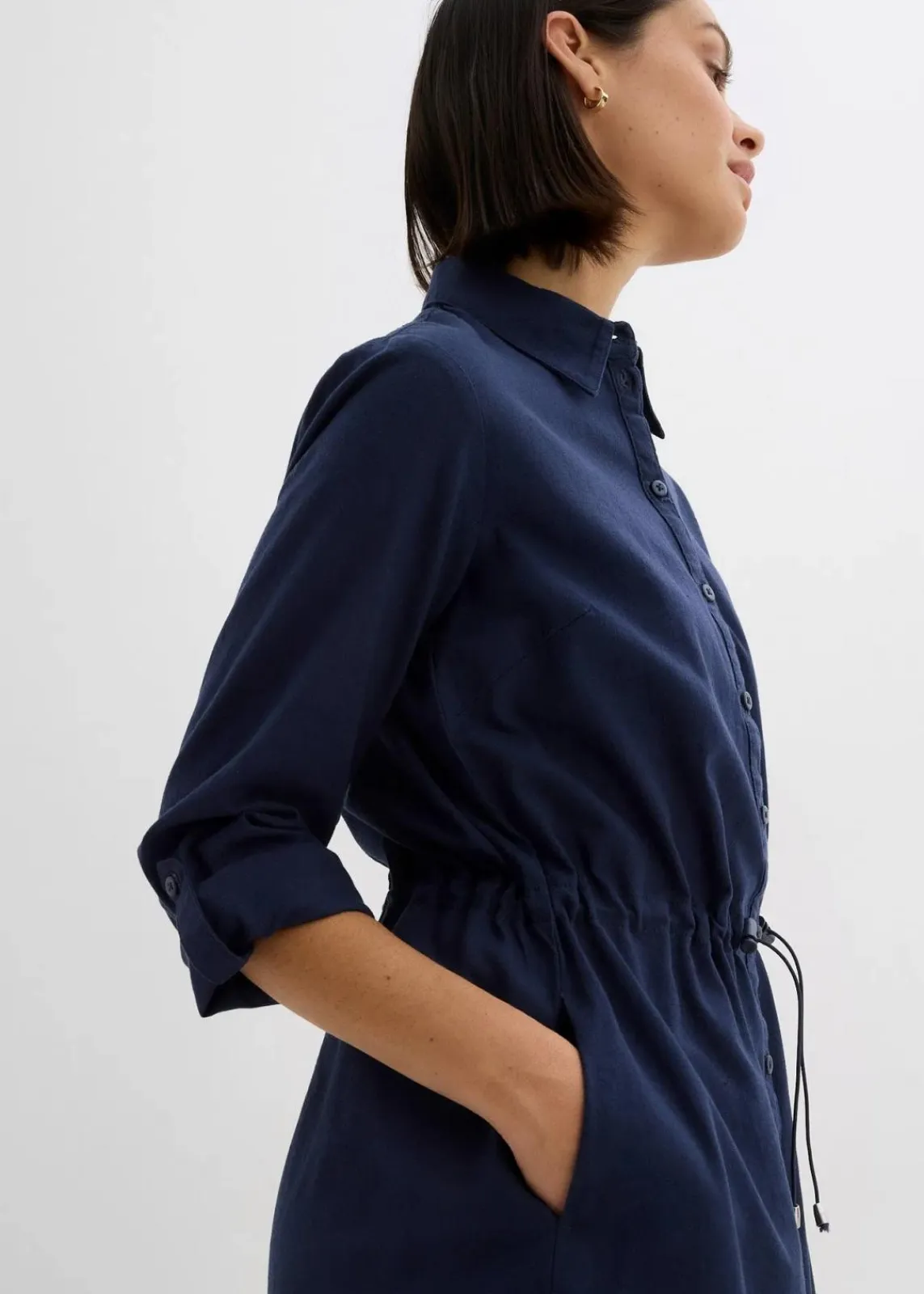 bonprix Kleider|Bekleidung·Pullover & Strickjacken^Hemdblusenkleid aus Leinen-Baumwoll-Mix dunkelblau
