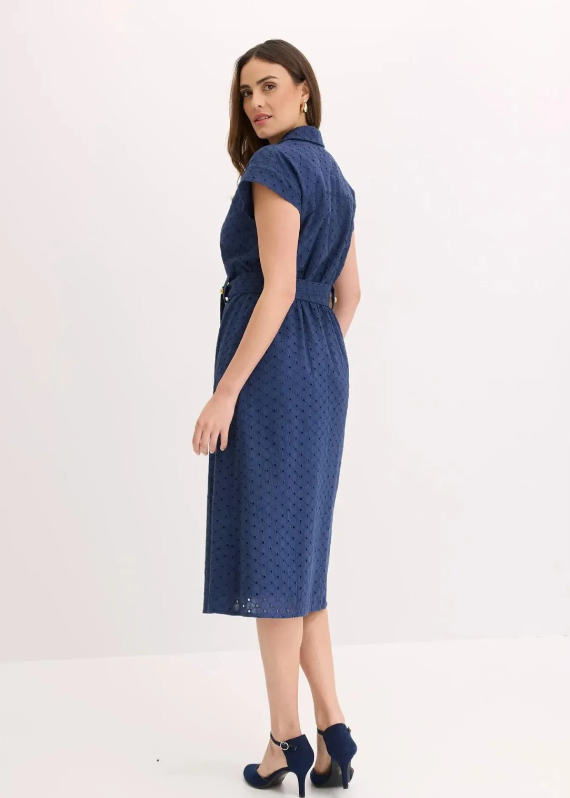 bonprix Bekleidung·Pullover & Strickjacken|Kleider^Hemdblusenkleid aus Lochspitze dunkelblau