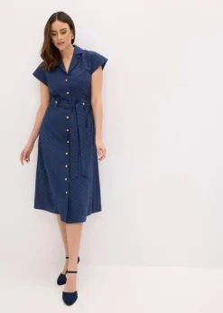 bonprix Bekleidung·Pullover & Strickjacken|Kleider^Hemdblusenkleid aus Lochspitze dunkelblau