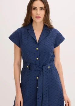 bonprix Bekleidung·Pullover & Strickjacken|Kleider^Hemdblusenkleid aus Lochspitze dunkelblau