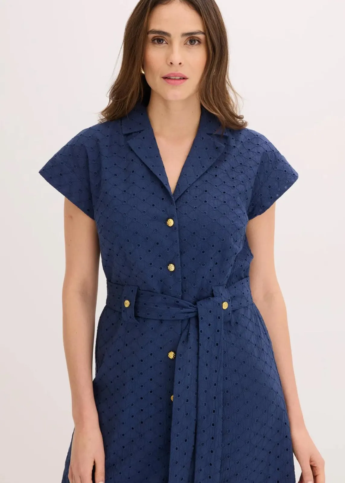 bonprix Bekleidung·Pullover & Strickjacken|Kleider^Hemdblusenkleid aus Lochspitze dunkelblau