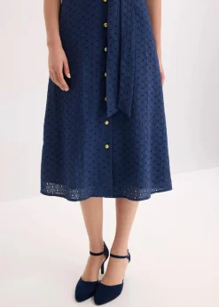 bonprix Bekleidung·Pullover & Strickjacken|Kleider^Hemdblusenkleid aus Lochspitze dunkelblau