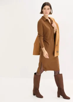 bonprix Bekleidung·Pullover & Strickjacken|Kleider^Hemdblusenkleid aus Punto di Roma pimentbraun