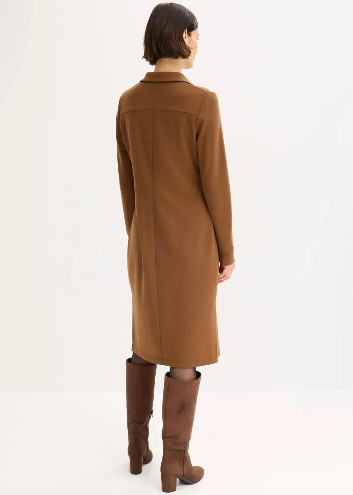 bonprix Bekleidung·Pullover & Strickjacken|Kleider^Hemdblusenkleid aus Punto di Roma pimentbraun
