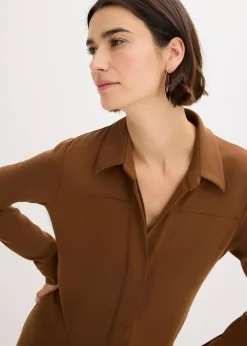 bonprix Bekleidung·Pullover & Strickjacken|Kleider^Hemdblusenkleid aus Punto di Roma pimentbraun
