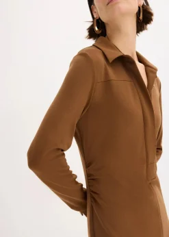 bonprix Bekleidung·Pullover & Strickjacken|Kleider^Hemdblusenkleid aus Punto di Roma pimentbraun