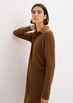 bonprix Bekleidung·Pullover & Strickjacken|Kleider^Hemdblusenkleid aus Punto di Roma pimentbraun