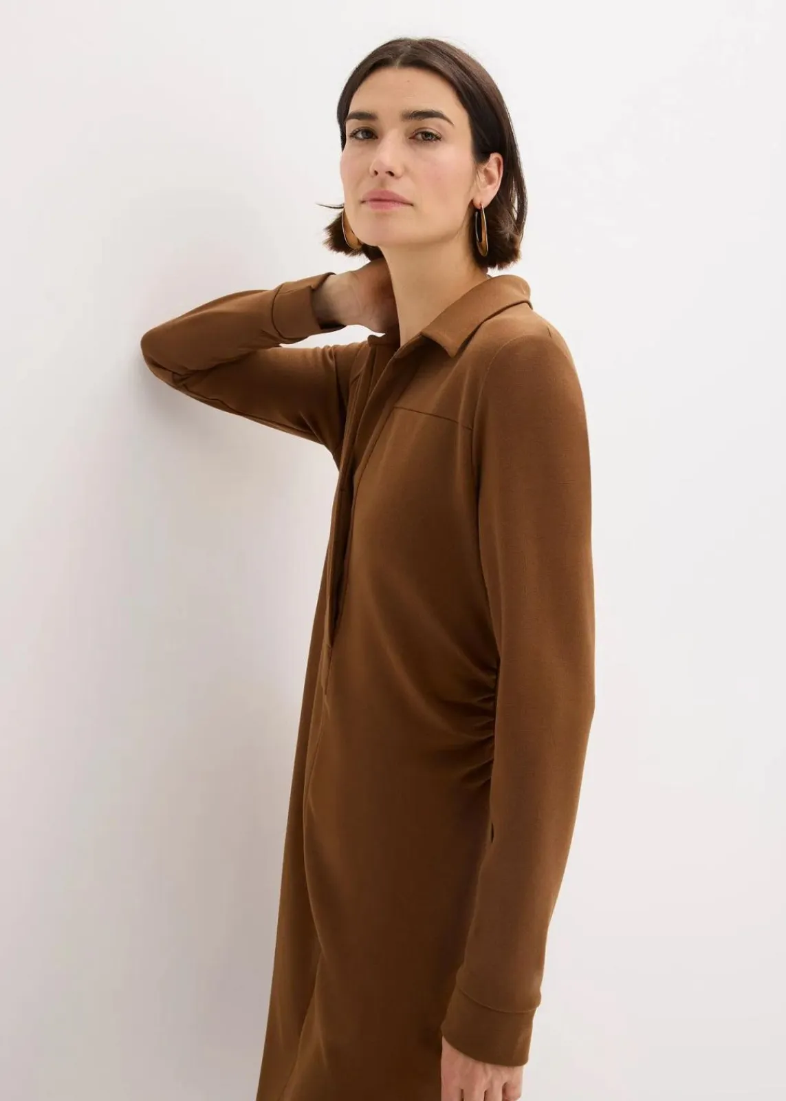 bonprix Bekleidung·Pullover & Strickjacken|Kleider^Hemdblusenkleid aus Punto di Roma pimentbraun