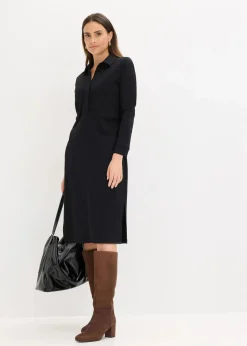 bonprix Kleider|Bekleidung·Pullover & Strickjacken^Hemdblusenkleid aus Punto di Roma schwarz
