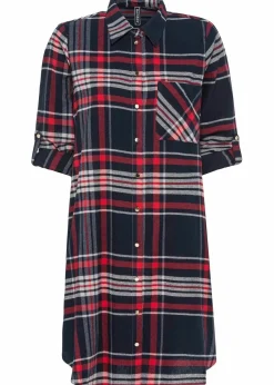 bonprix Bekleidung·Pullover & Strickjacken|Kleider^Hemdblusenkleid aus reiner Baumwolle dunkelblau/rot/weiß kariert