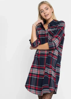 bonprix Bekleidung·Pullover & Strickjacken|Kleider^Hemdblusenkleid aus reiner Baumwolle dunkelblau/rot/weiß kariert