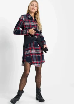 bonprix Bekleidung·Pullover & Strickjacken|Kleider^Hemdblusenkleid aus reiner Baumwolle dunkelblau/rot/weiß kariert